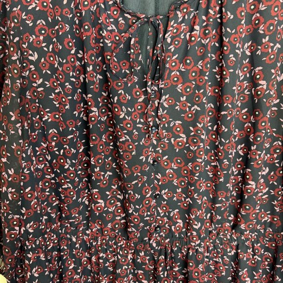 Lane Bryant Plus Size 24 Maroon Ditsy Print Floral Ruffle Hem 3/4‎ Sleeves - Picture 3 of 11